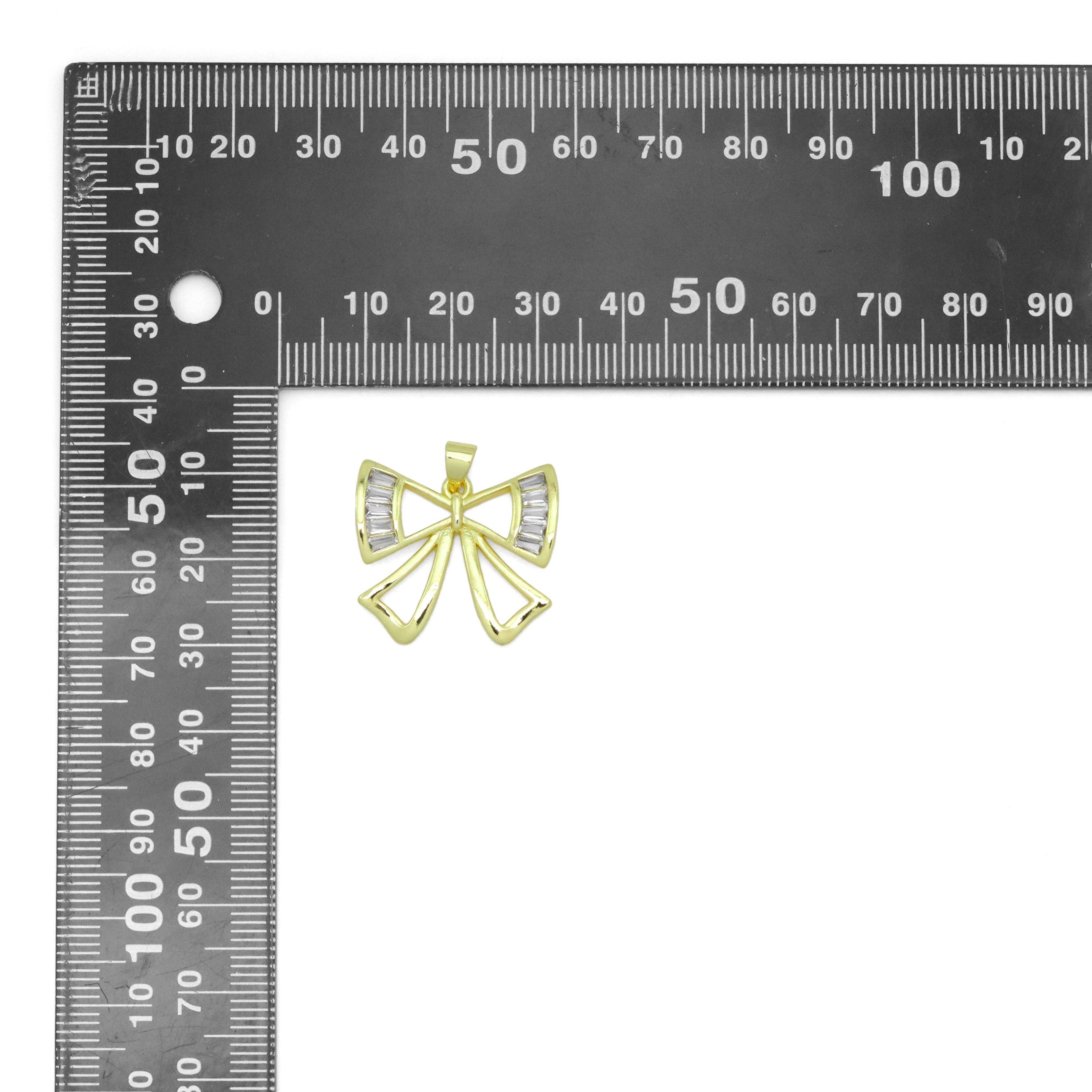 Baguette CZ Gold Bow Shape Charm Pendant, Sku#LX747-Bestbeads & Beyond