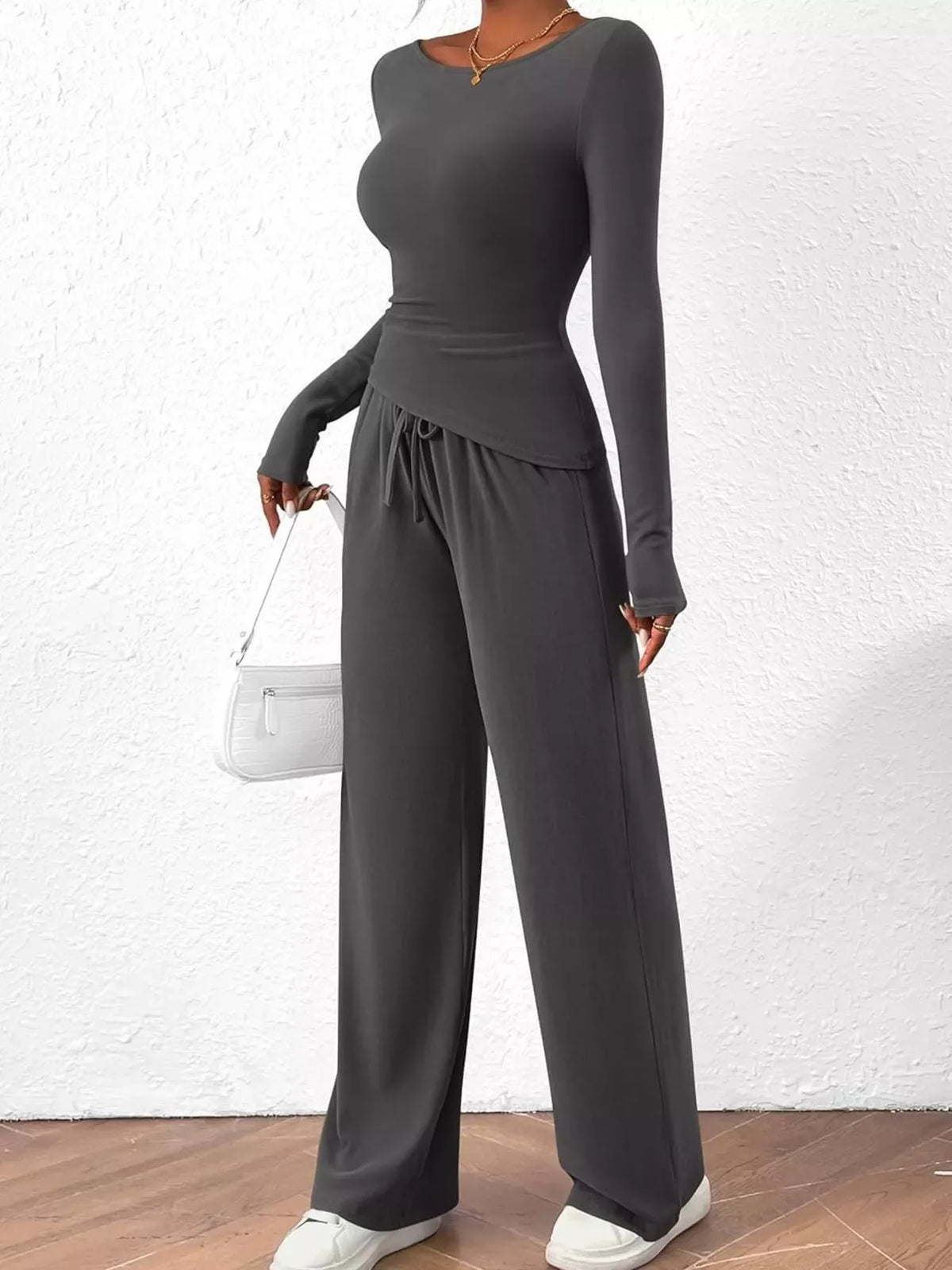 Long Sleeve Top and Wide Leg Pants Set