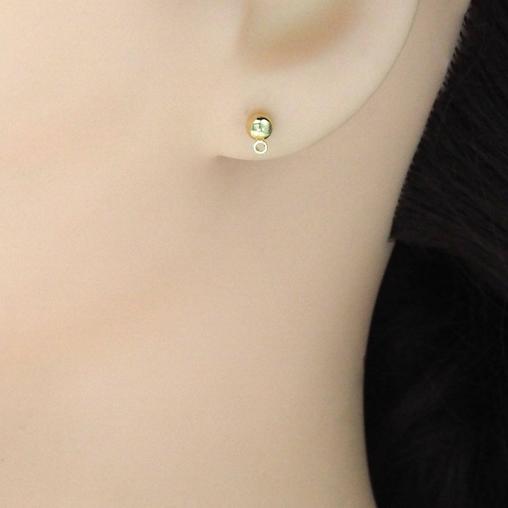 Gold Round Ball Stud Earrings with hoop, Sku#LX383