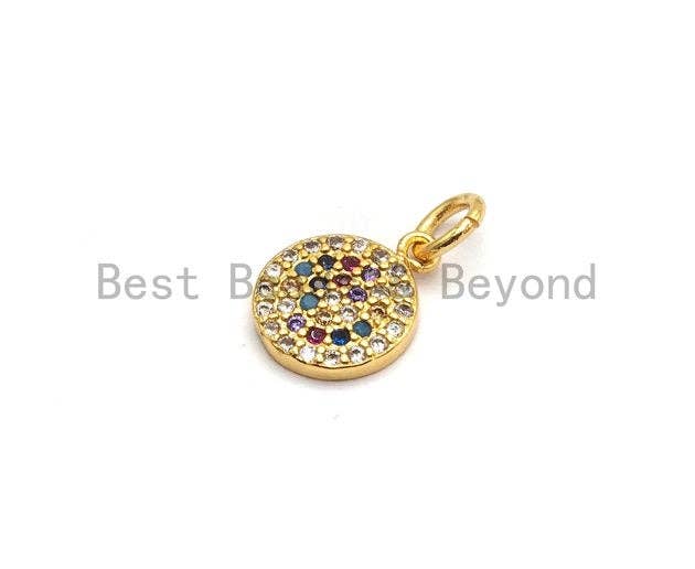 Multicolor CZ Micro Pave Coin Disc Charm, Round Disc Shape Pave Pendant, Gold plated, Dangle Charm, 9x11mm, Sku#Z259
