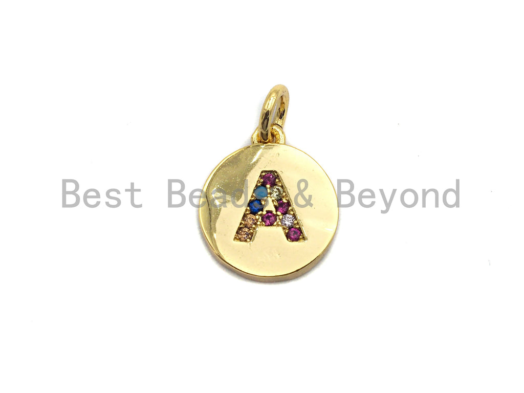 New Trendy Gold Color Micro Pave Rainbow CZ Cubic Zirconia A-Z 26 Initials Letter Pendant, Initial Letter Charm,11x13mm,sku#F820C
