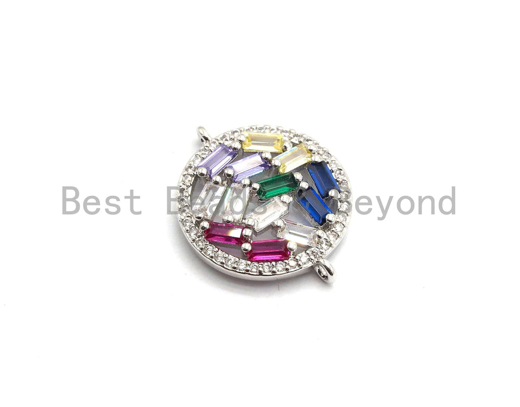 Colorful CZ Micro Pave Round Connector with baguette cz cluster, Link Connector, Spacer Connector, 17x22mm,sku#E410