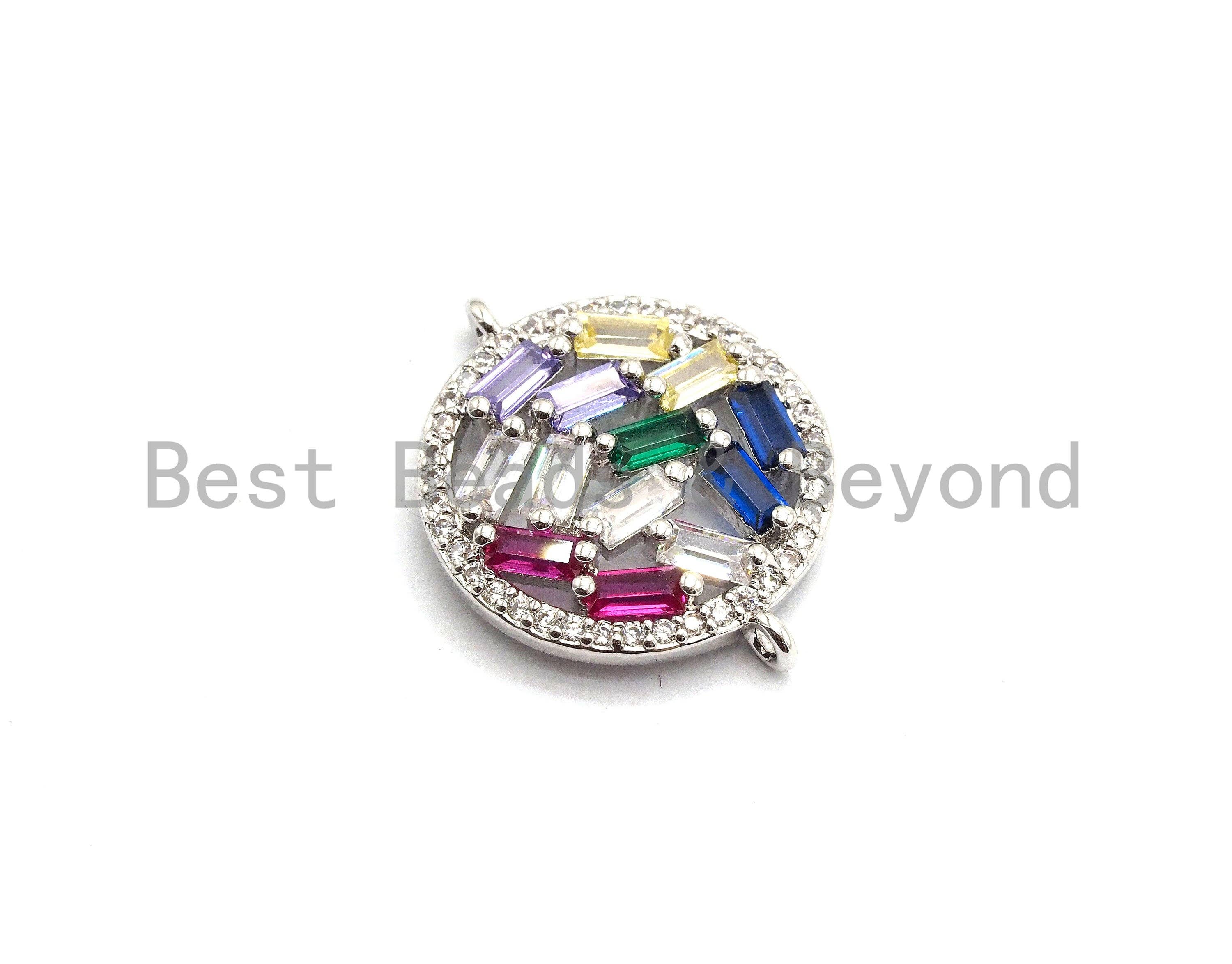 Colorful CZ Micro Pave Round Connector with baguette cz cluster, Link Connector, Spacer Connector, 17x22mm,sku#E410