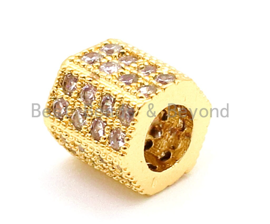 CZ Big Hole Six Sided/Hexangular Tube Clear Micro Pave Beads, Cubic Zirconia Spacer Beads, 6x6mm, Sku#G153