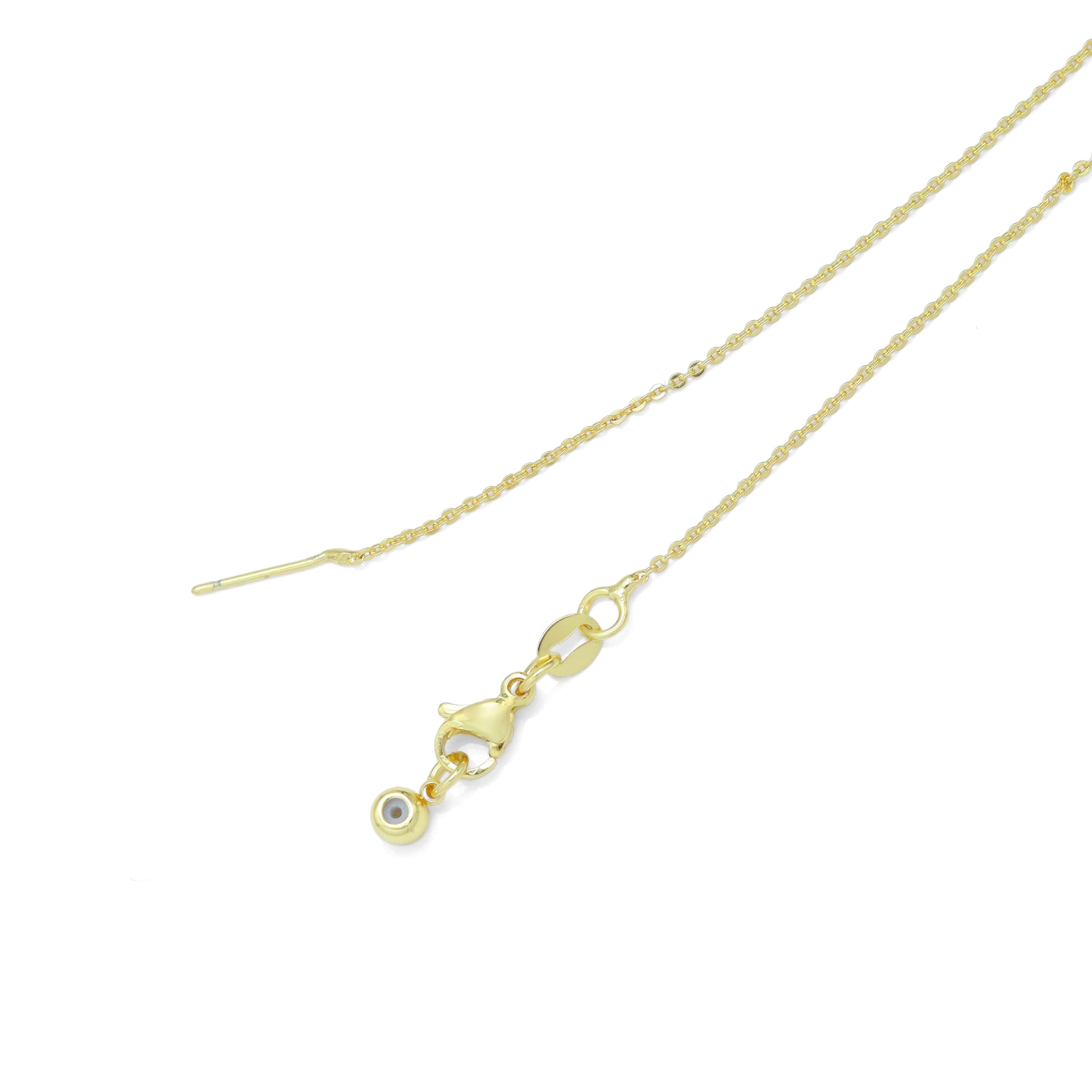 Dainty Gold Silver Chain Oval Spacer CZ Charm Necklace,Sku#EF603