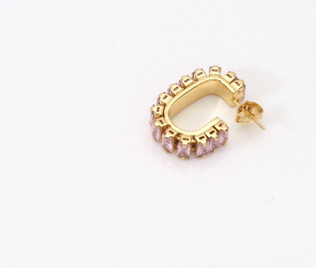 Gold Filled Baguette Colorful CZ Stud Earrings, Sku#LX192