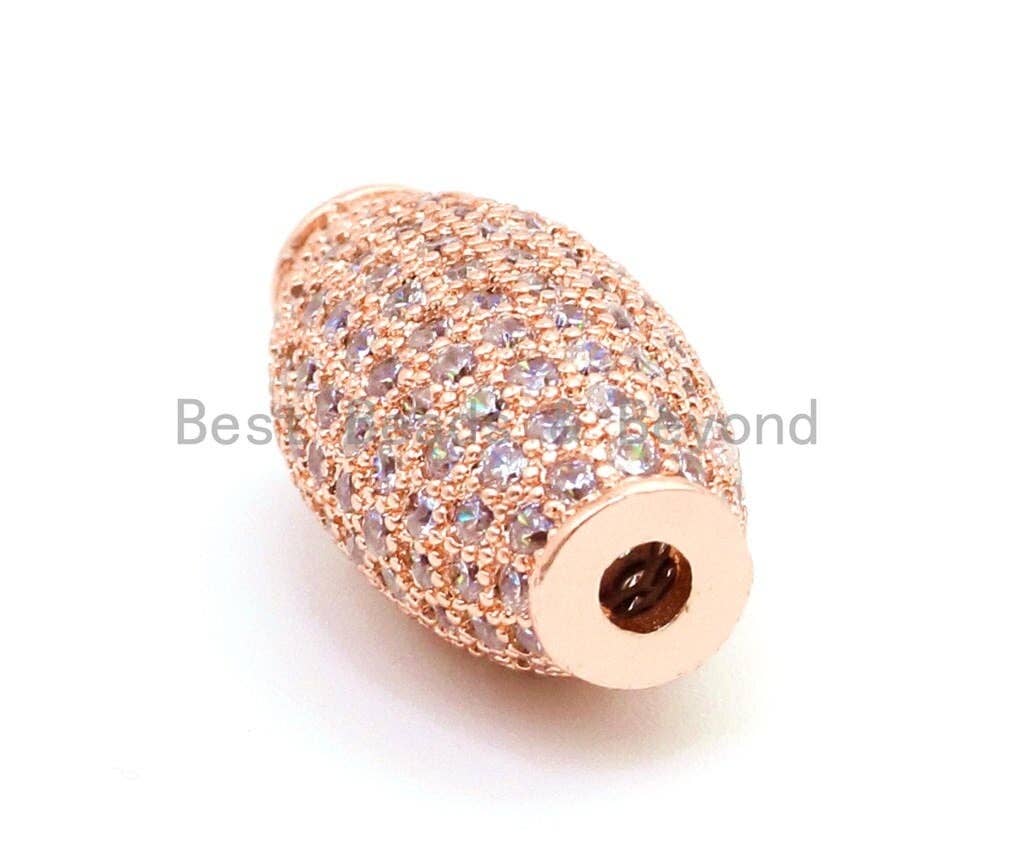 CZ Micro Pave Long Oval Spacer Beads with Clear Crystal for Bracelet/Necklace, Cubic Zirconia Beads, Bracelet Charms, 20x11mm, sku#G52