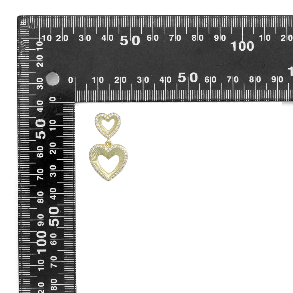 Clear CZ Gold Double open Hearts Stud Earrings, Sku#LX833