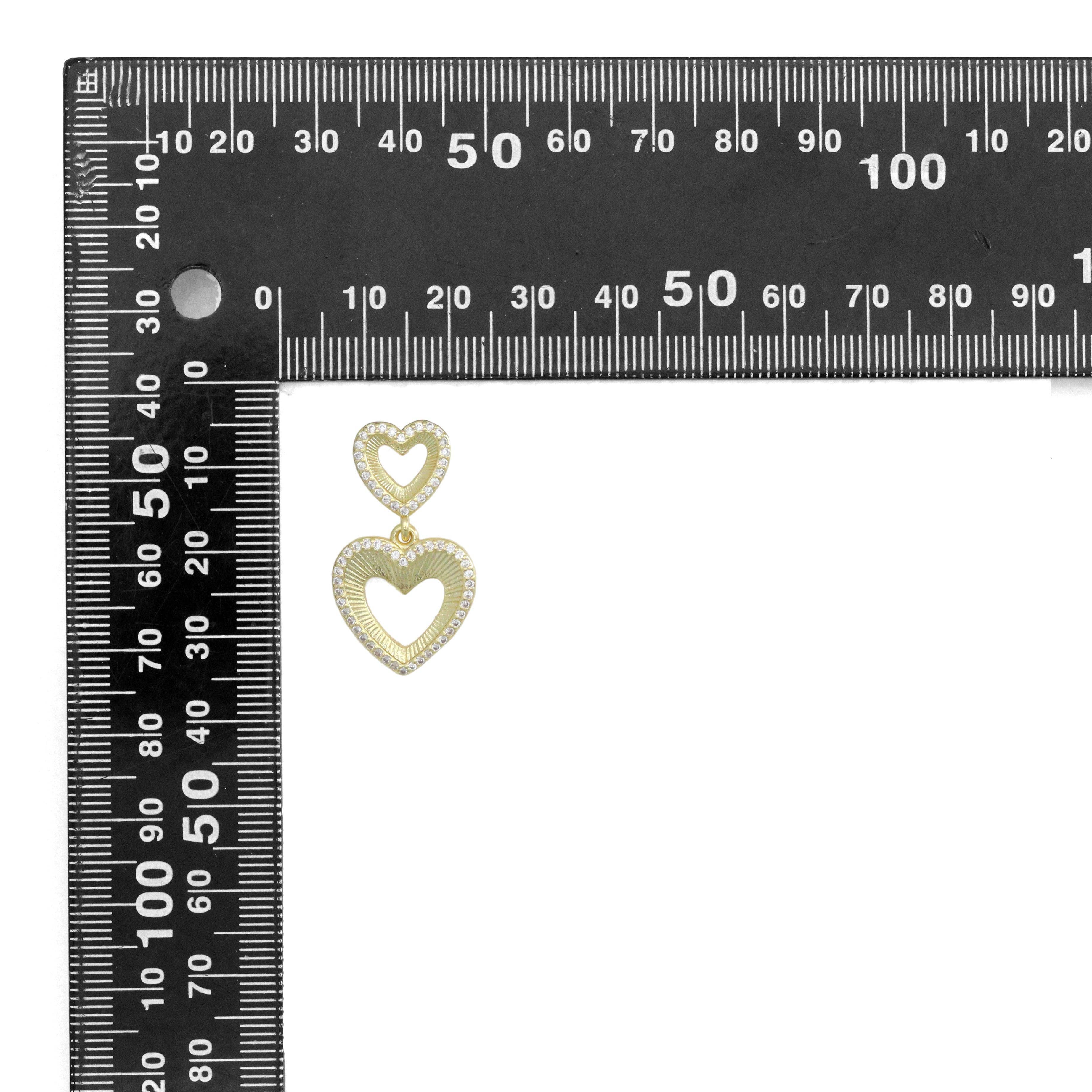 Clear CZ Gold Double open Hearts Stud Earrings, Sku#LX833