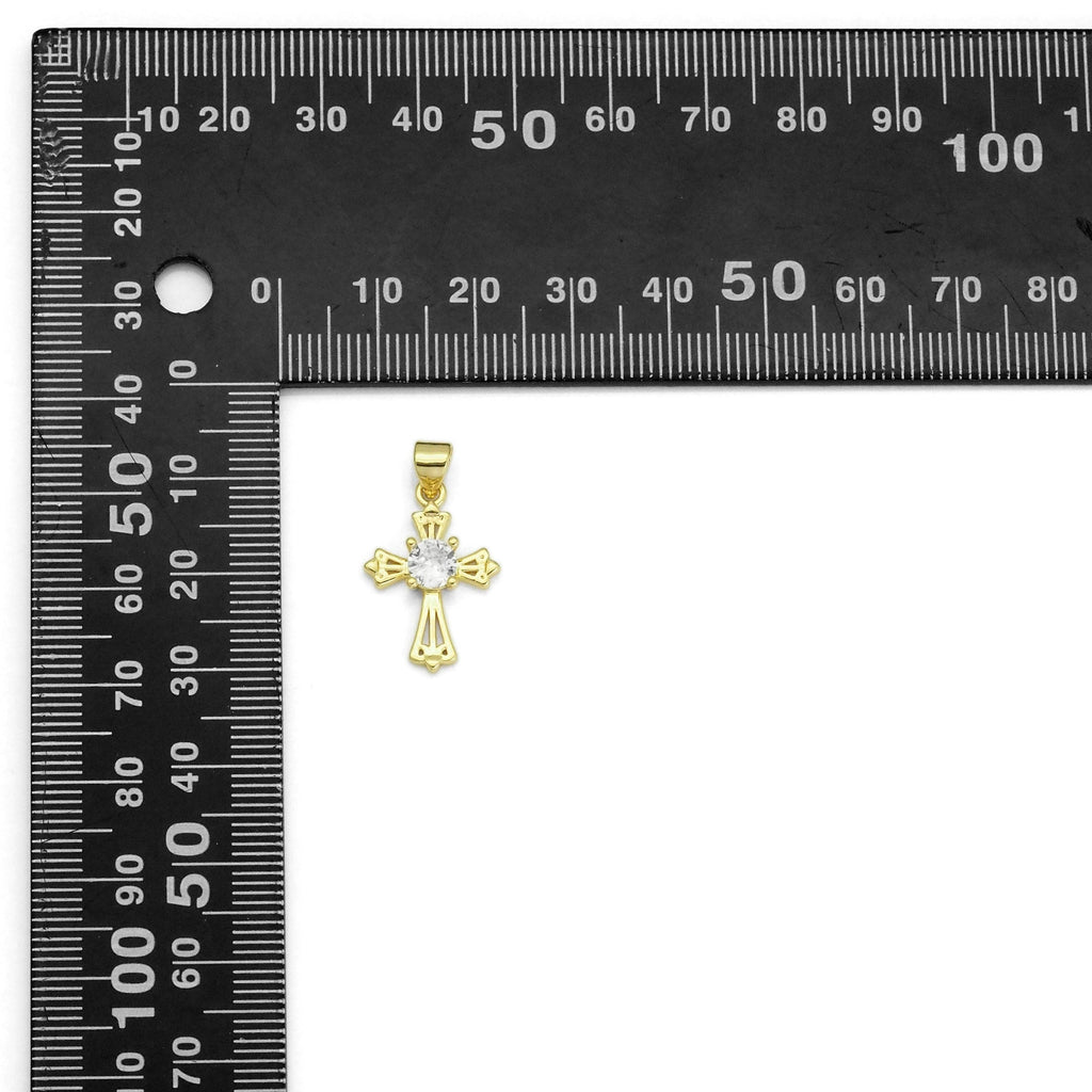 Gold Clear CZ Cross Charm, Sku#LX278