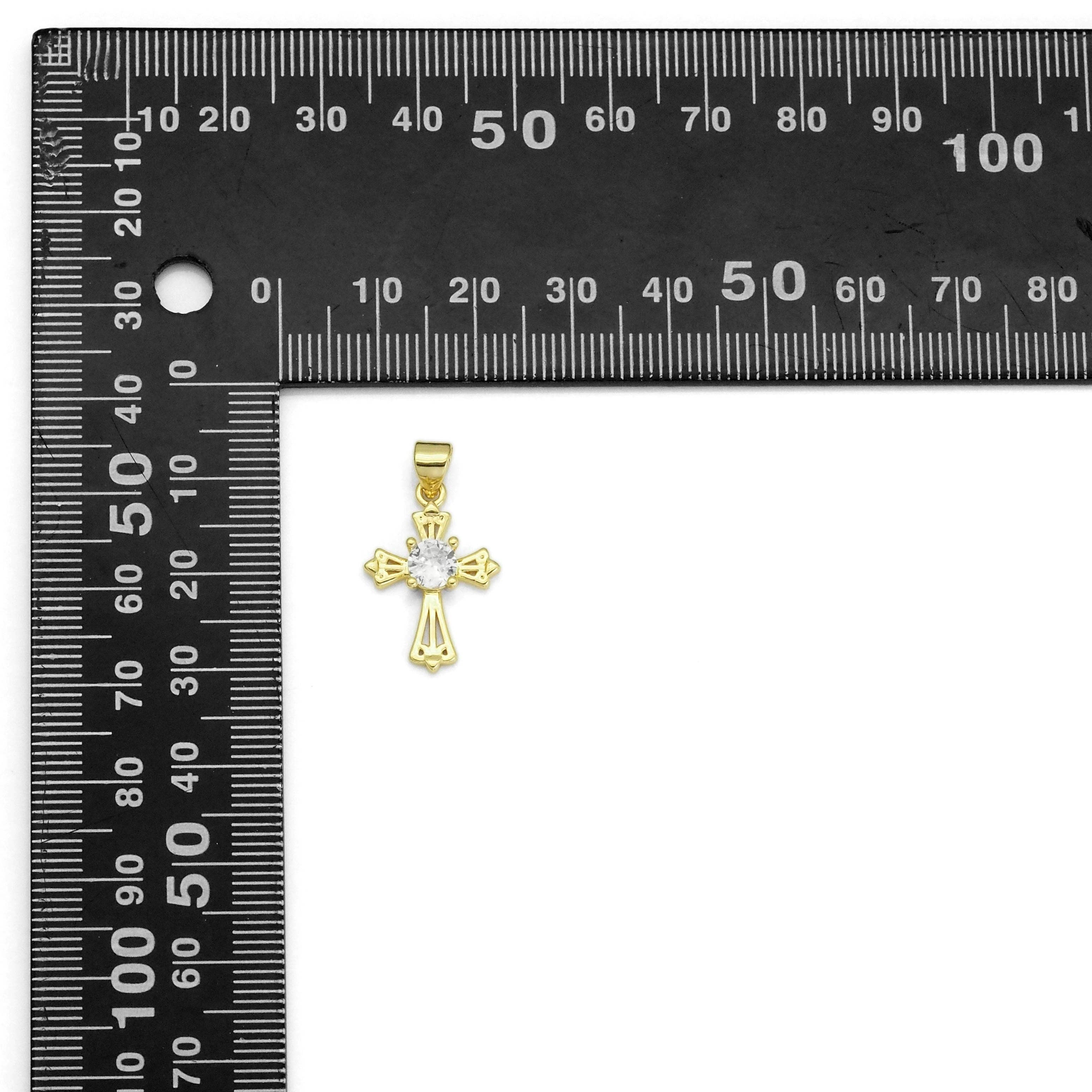 Gold Clear CZ Cross Charm, Sku#LX278