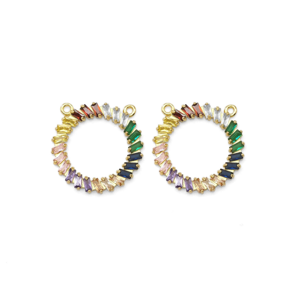 Colorful Baguette CZ Round Ring Charm, Sku#LX308-Bestbeads & Beyond