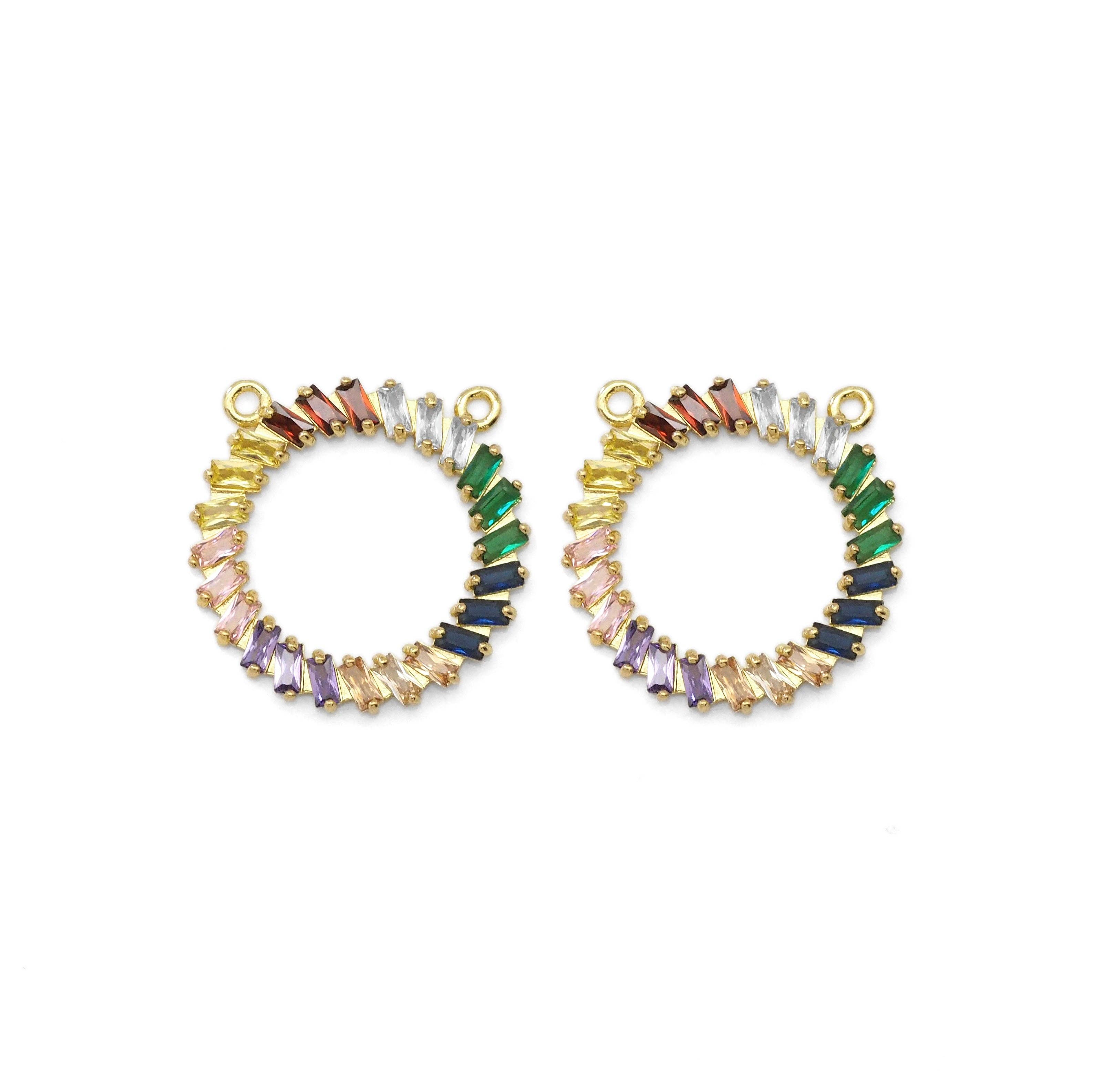 Colorful Baguette CZ Round Ring Charm, Sku#LX308-Bestbeads & Beyond