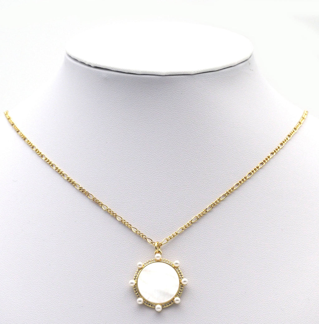CZ Gold Pearl Round Enamel Charm, Sku#LX128