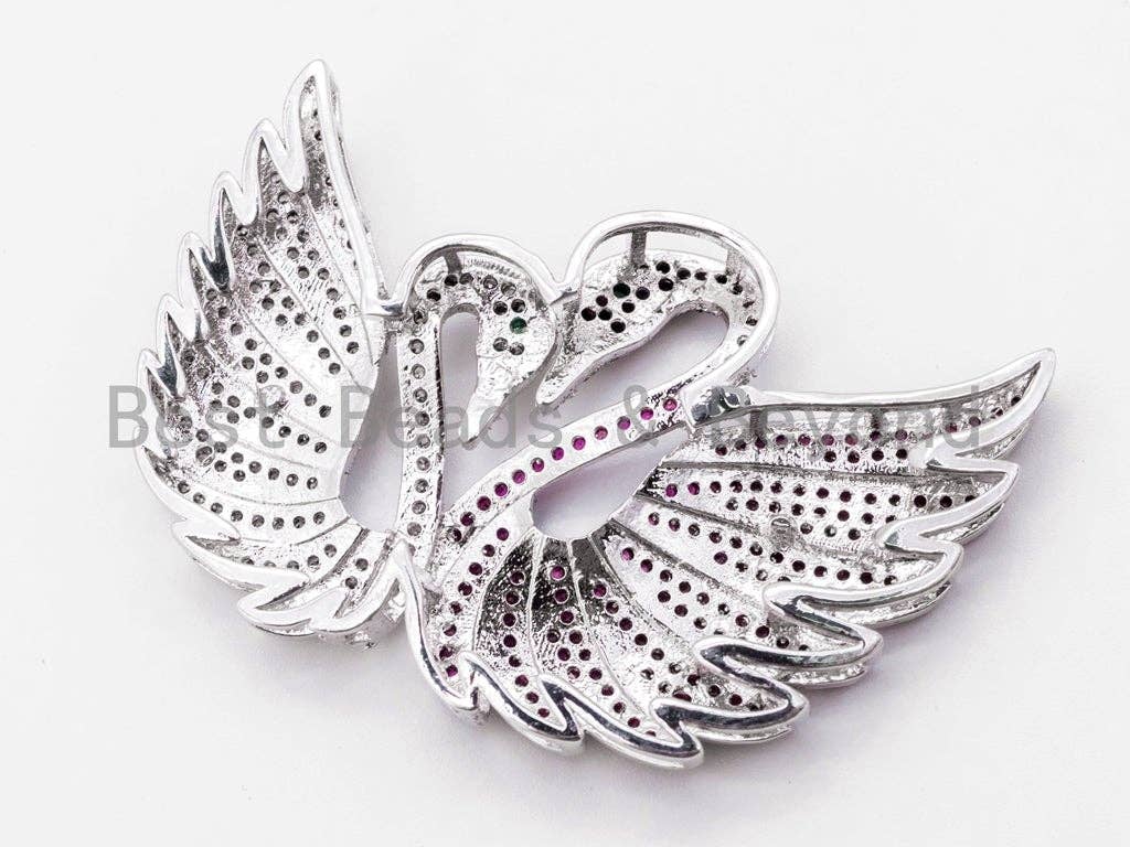 CZ Micro Pave Twin Swan Tassel Head/Pendant/Link Connector,Cubic Zirconia Large Pendant, Fancy Jewelry Pendant, 52x33mm, SKU#F272-Bestbeads & Beyond