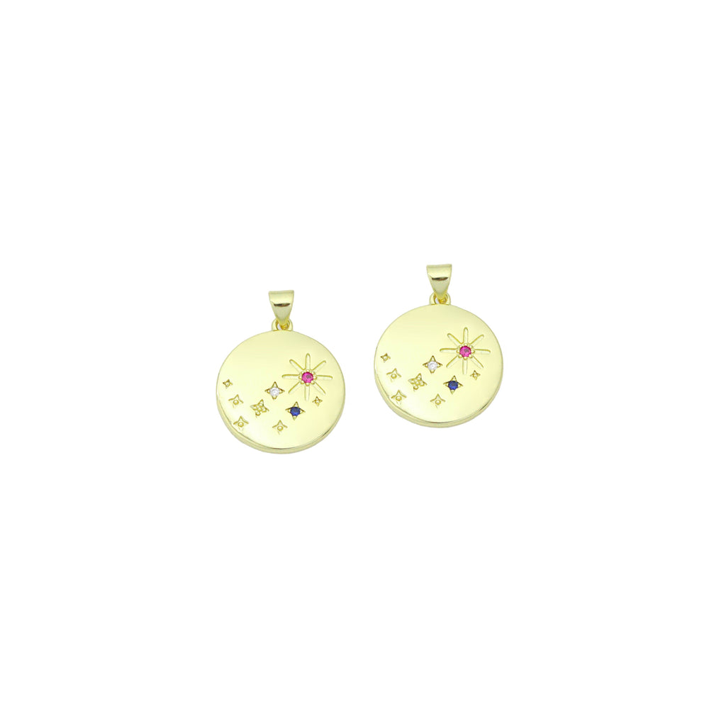 Colorful CZ North Star Coin Gold Charm Pendant,Sku#LX859