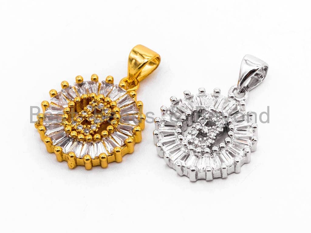CZ Micro Pave Initial Letter B Charm/Pendent Beads,Cubic Zirconia Pave  Alphabet Beads Pendent, Gold/Silver Finish,16x18mm, sku#Z221