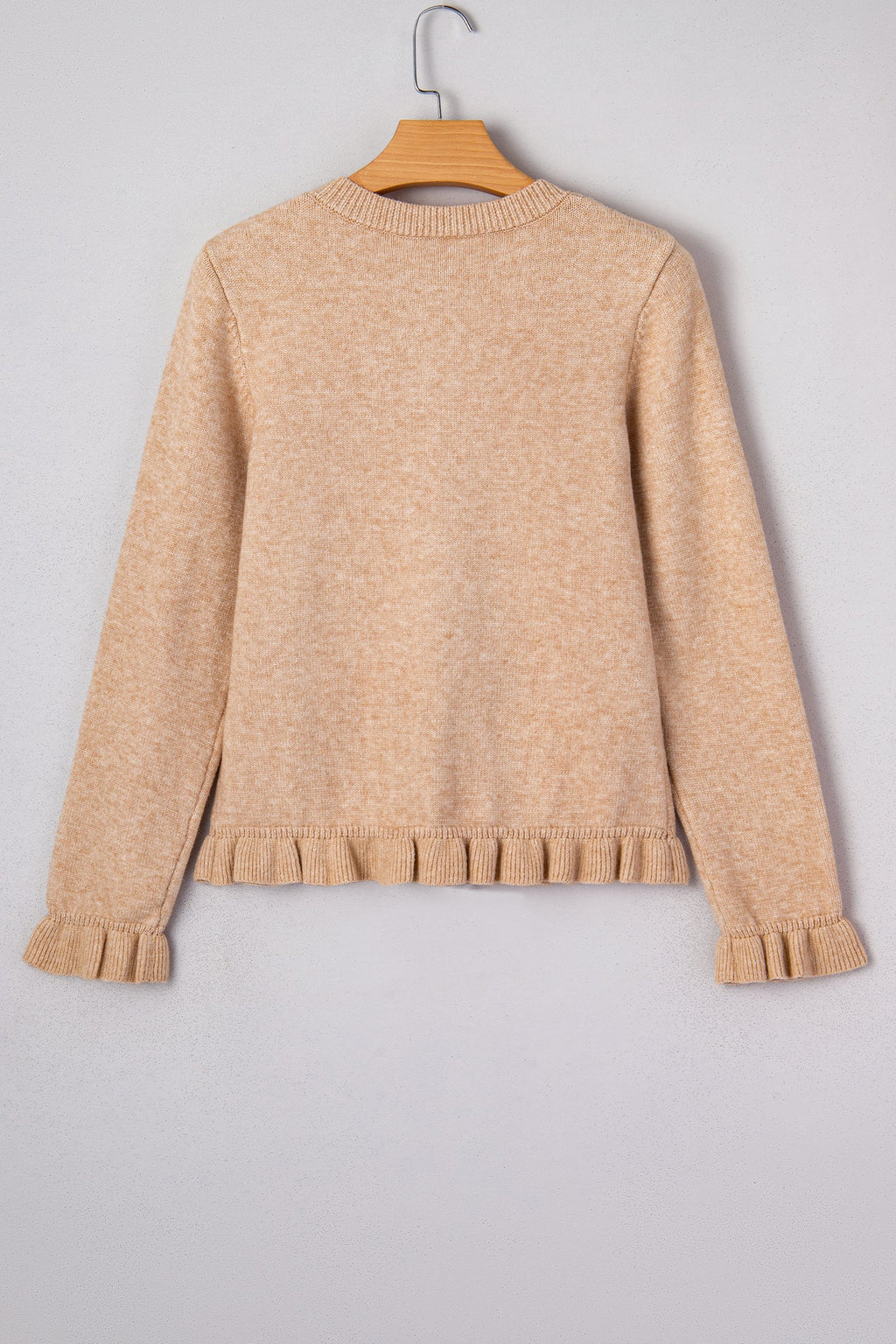 Yamileth Oatmeal Ruffle Trim Sweater