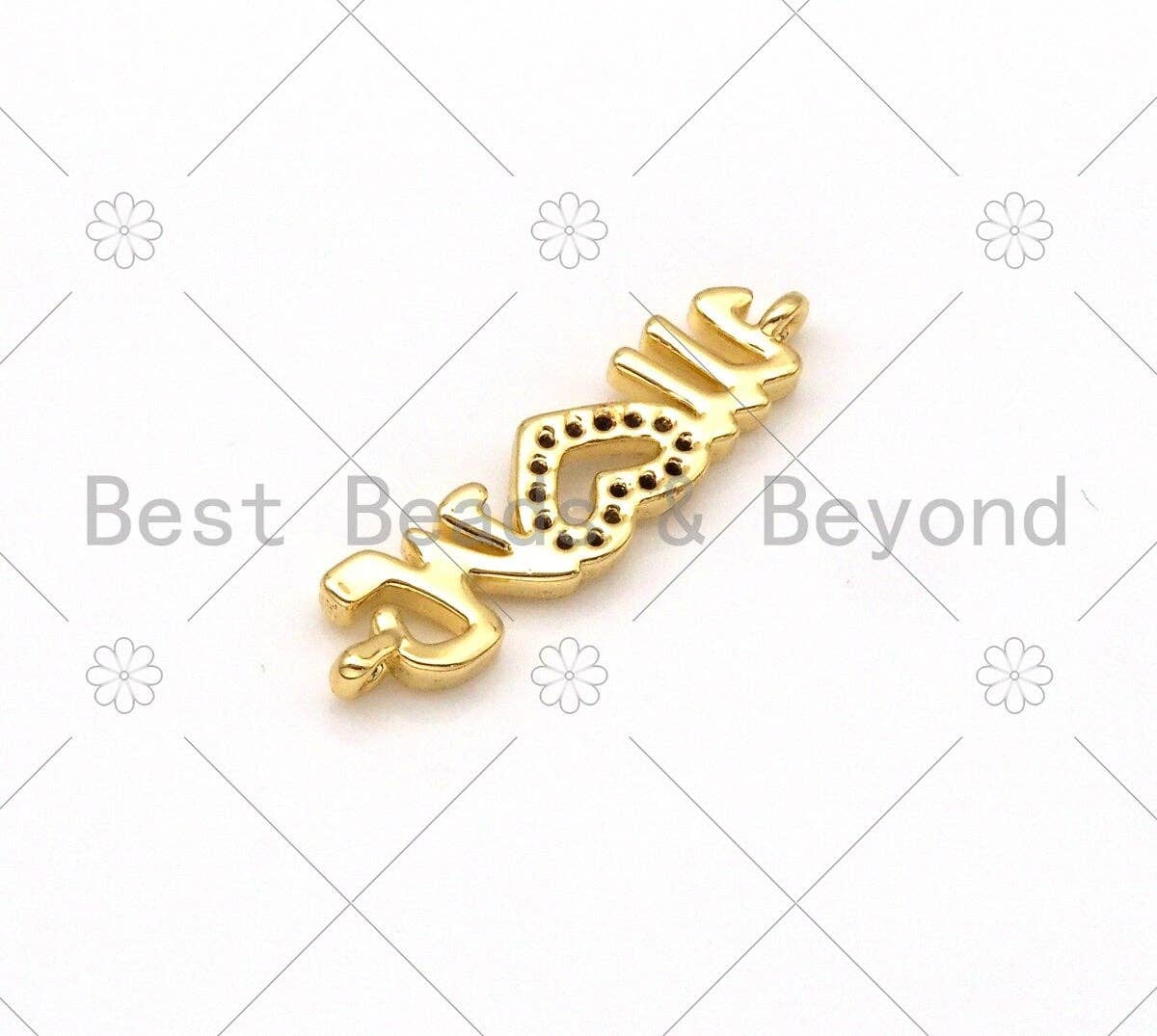 CZ Micro Pave Heart Mom Word Shape Pendant/Charm,18K Gold Filled Mom Charm, Mother's Day Necklace Bracelet Charm,6x25mm,Sku#E544
