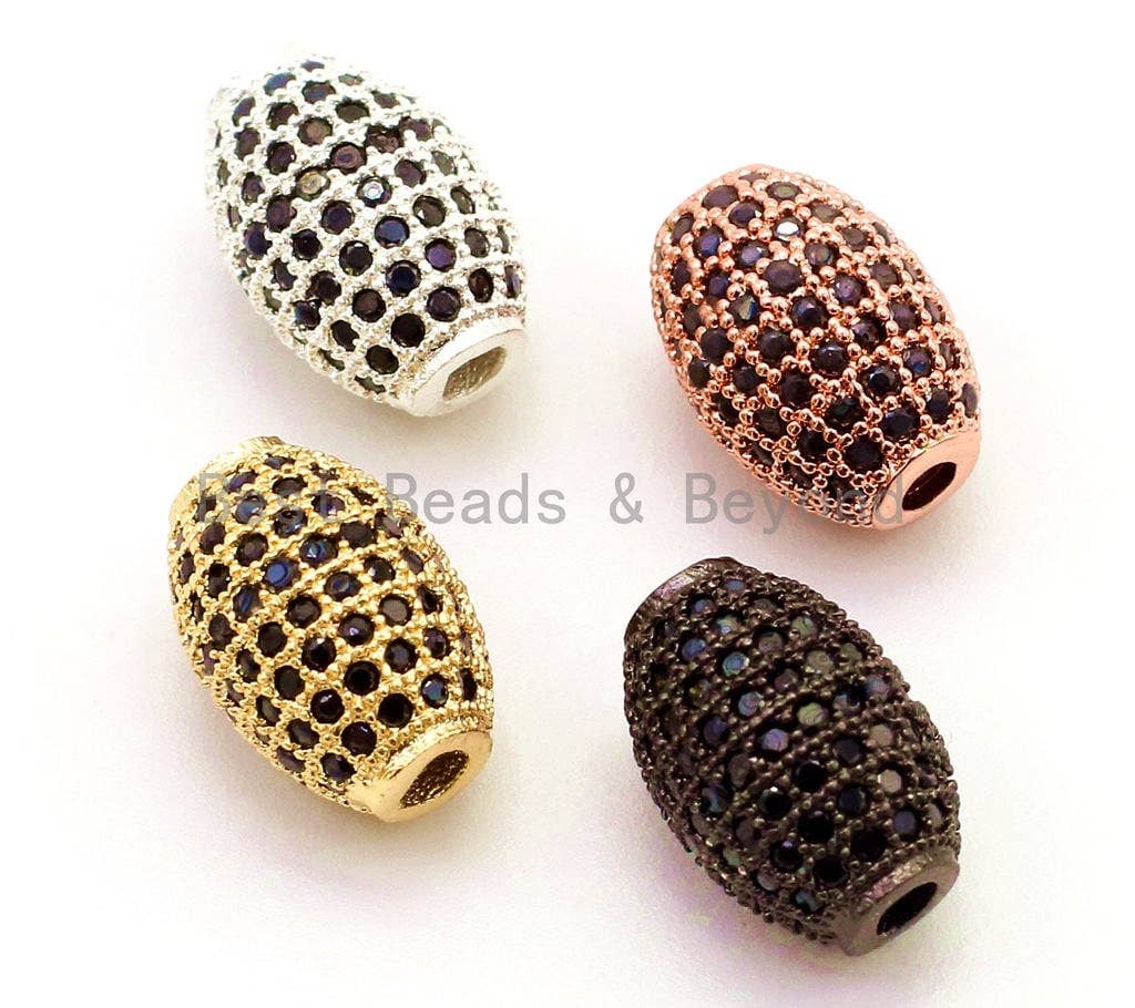CZ Micro Pave Oval Spacer Beads with Black Crystal for Bracelet/Necklace, Cubic Zirconia Beads, Bracelet Charms, 12x8mm,sku#G35-Bestbeads & Beyond