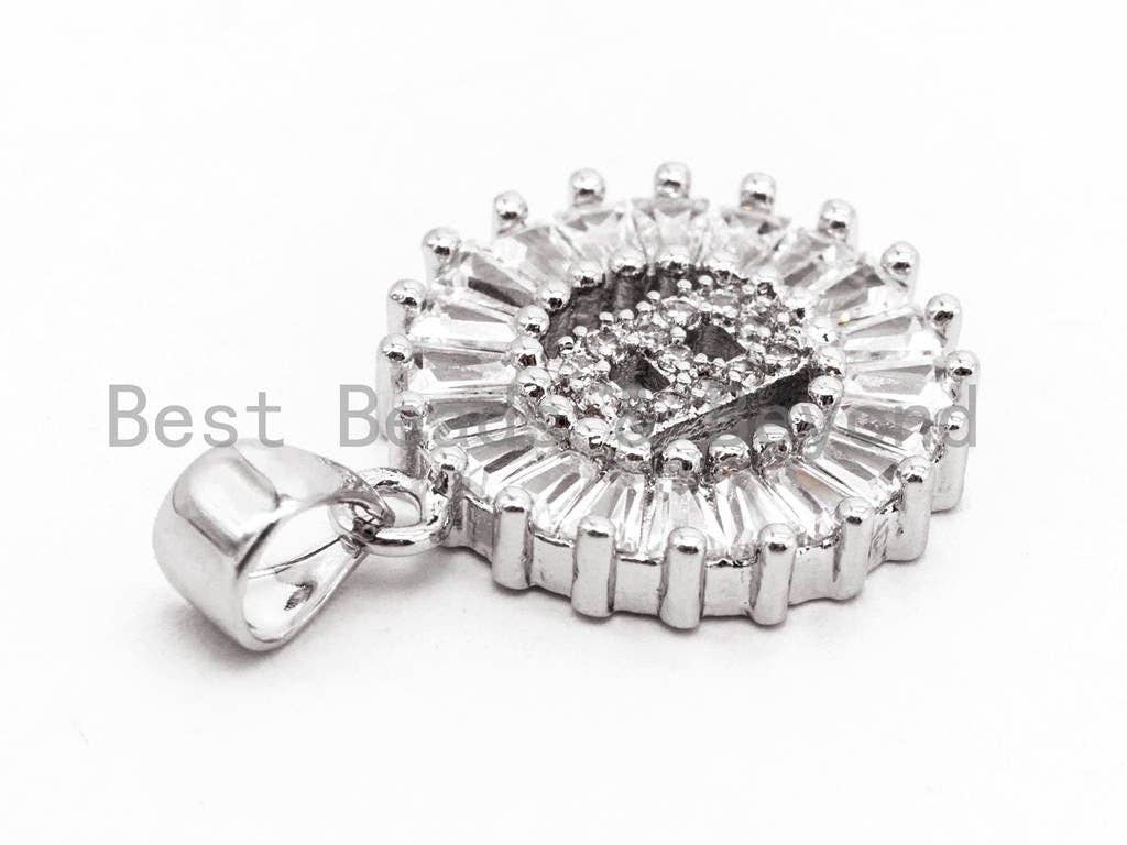 CZ Micro Pave Initial Letter B Charm/Pendent Beads,Cubic Zirconia Pave  Alphabet Beads Pendent, Gold/Silver Finish,16x18mm, sku#Z221