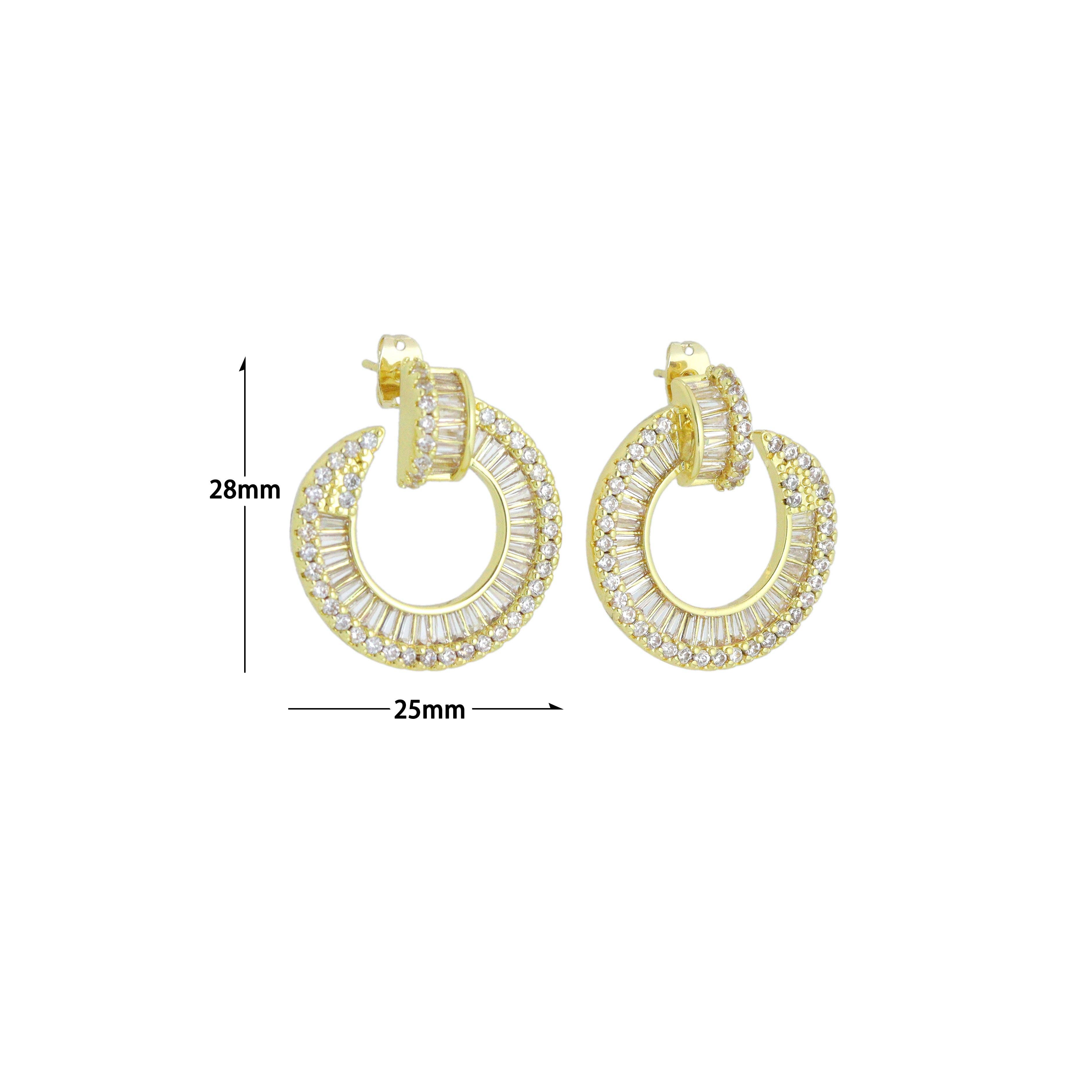 Baguette CZ Gold Circle Earrings, Sku#LX838