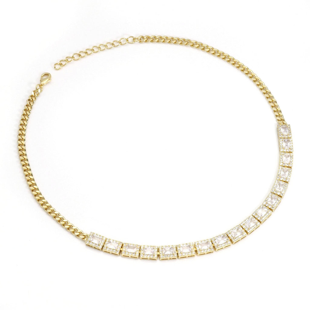 Clear Green Square CZ Gold Link Chain Adjustable Necklace,sku#LX239-Bestbeads & Beyond