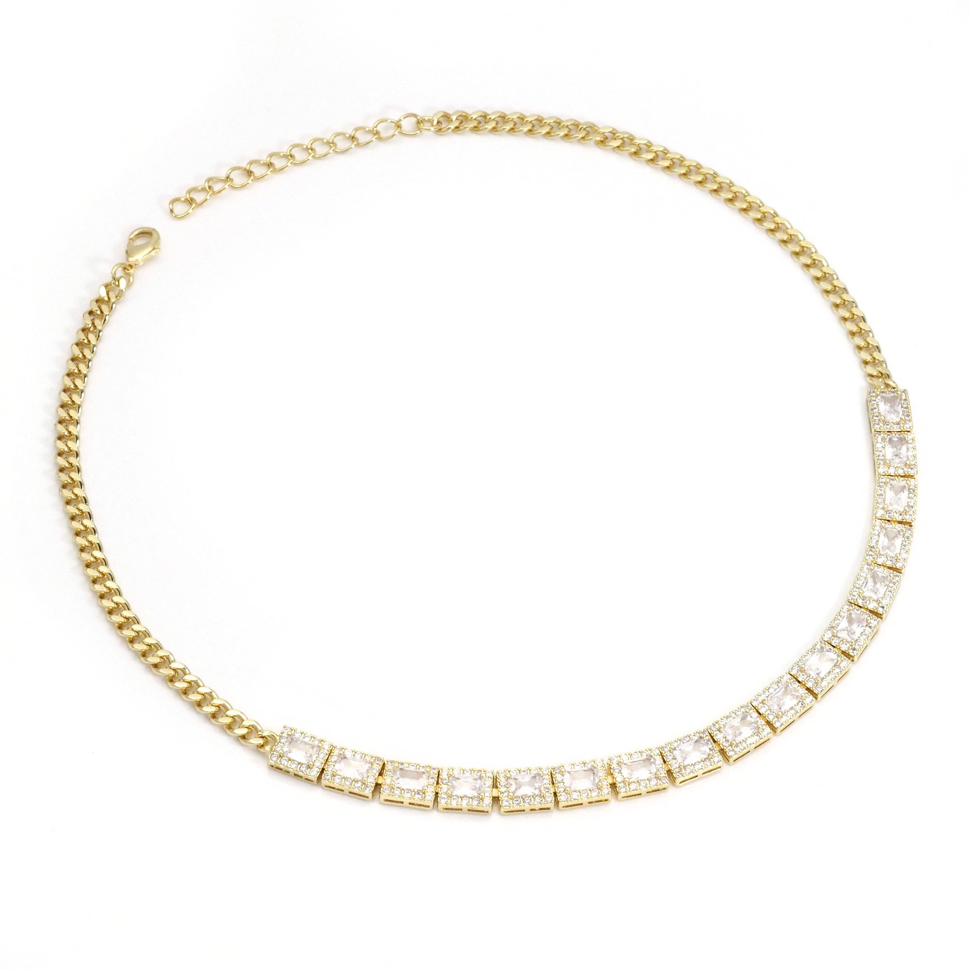 Clear Green Square CZ Gold Link Chain Adjustable Necklace,sku#LX239-Bestbeads & Beyond