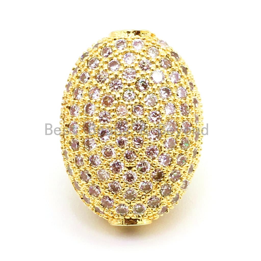 14x11mm CZ Micro Pave Flat Oval Spacer Beads with Clear Crystal for Bracelet/Necklace, Cubic Zirconia Beads, Bracelet Charms,1/2pcs, sku#G61