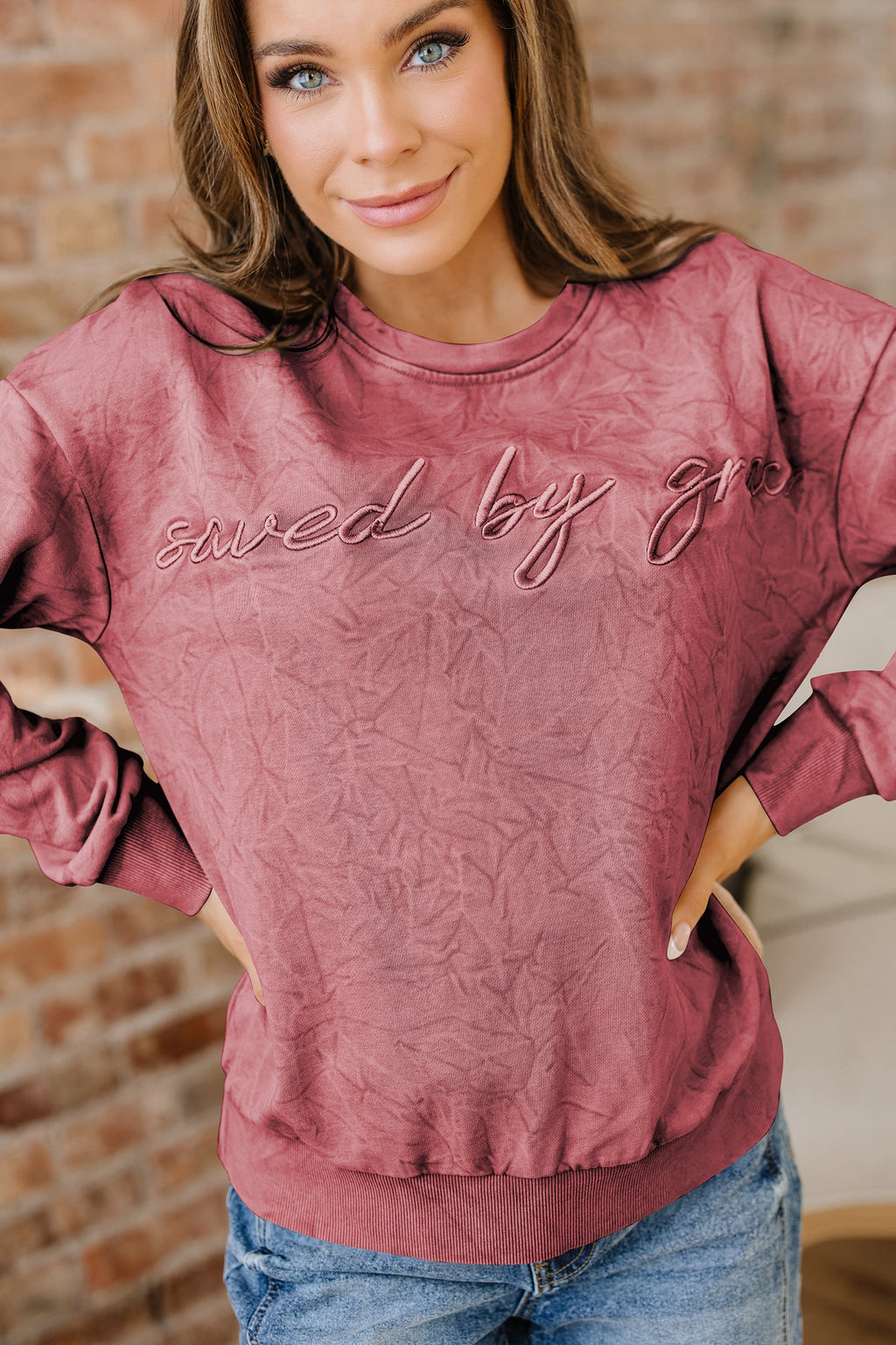 Kaia Mineral Wash Loose Sweatshirt-Threaded Pear
