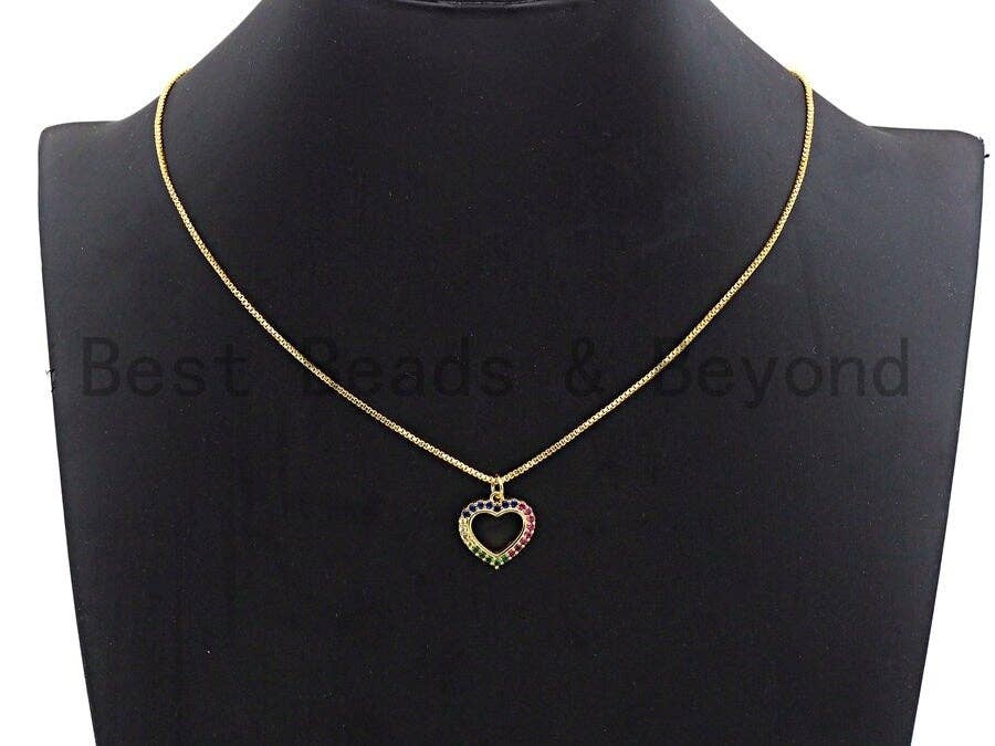 CZ Micro Pave Rainbow Color Open Heart Shape Pendant for Bracelet Necklace, Cubic Zirconia Space Pendant Charm, 16x17mm,sku#F895