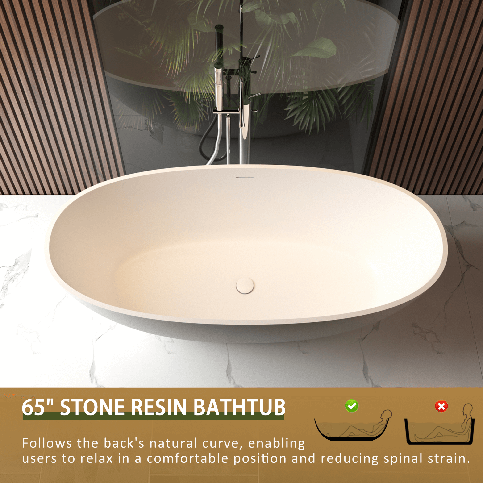 Alora 65-Inch Luxury Freestanding Soaking Bathtub With Overflow And Pop-Up Drain (SAK69451)