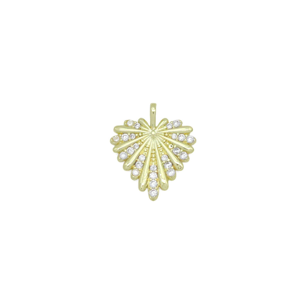 Clear CZ Gold Heart Leaf Shape Charm Pendant, Sku#LX745