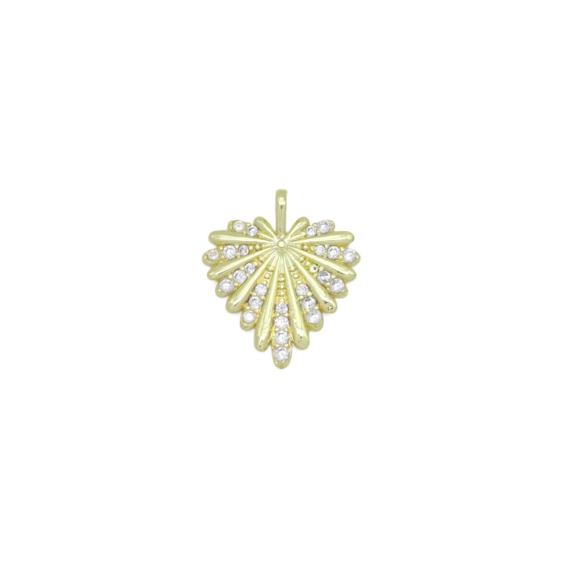 Clear CZ Gold Heart Leaf Shape Charm Pendant, Sku#LX745