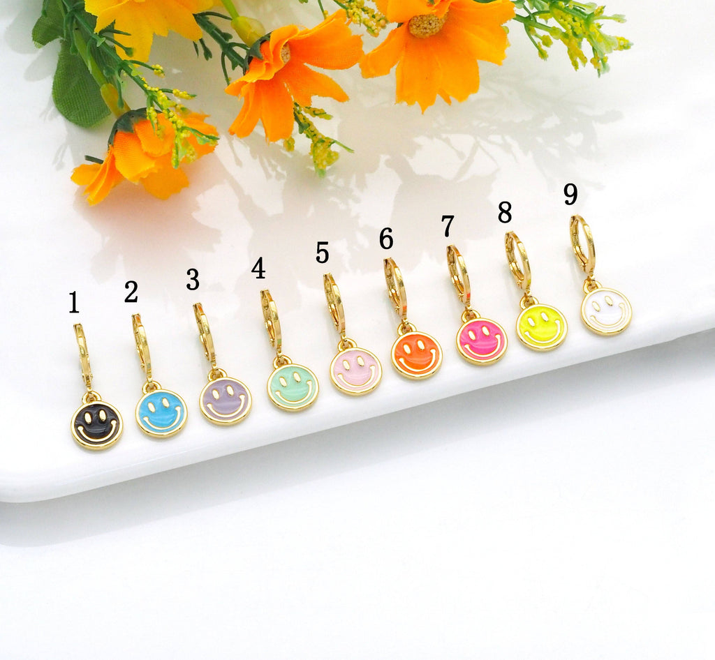 Cute Smiley Face Hoop Earrings, Sku#EF224
