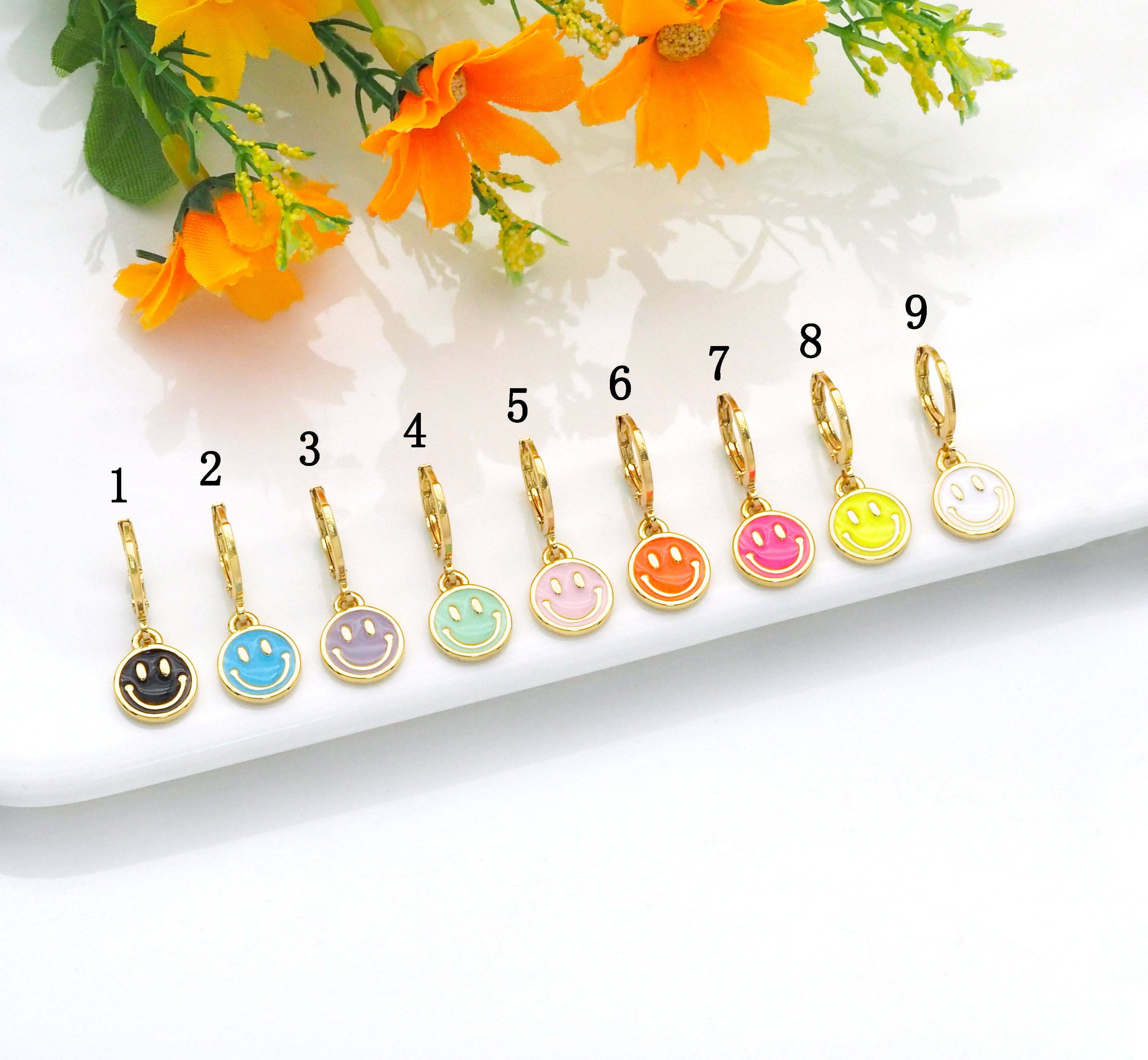 Cute Smiley Face Hoop Earrings, Sku#EF224