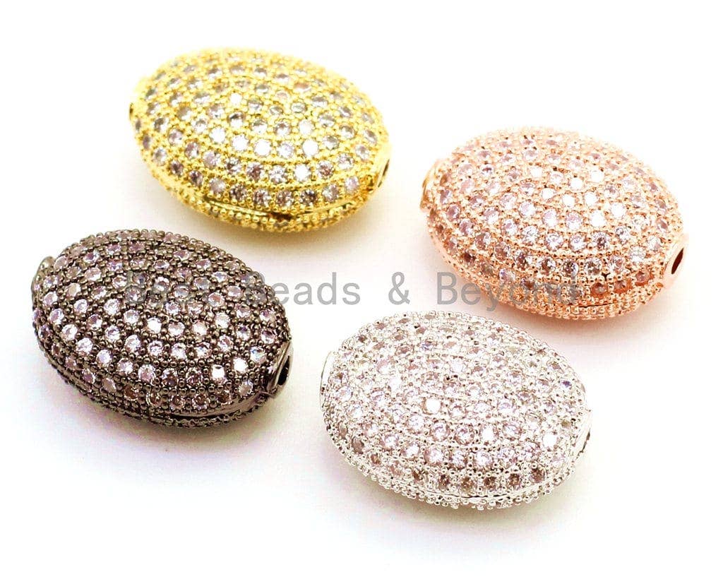 14x11mm CZ Micro Pave Flat Oval Spacer Beads with Clear Crystal for Bracelet/Necklace, Cubic Zirconia Beads, Bracelet Charms,1/2pcs, sku#G61