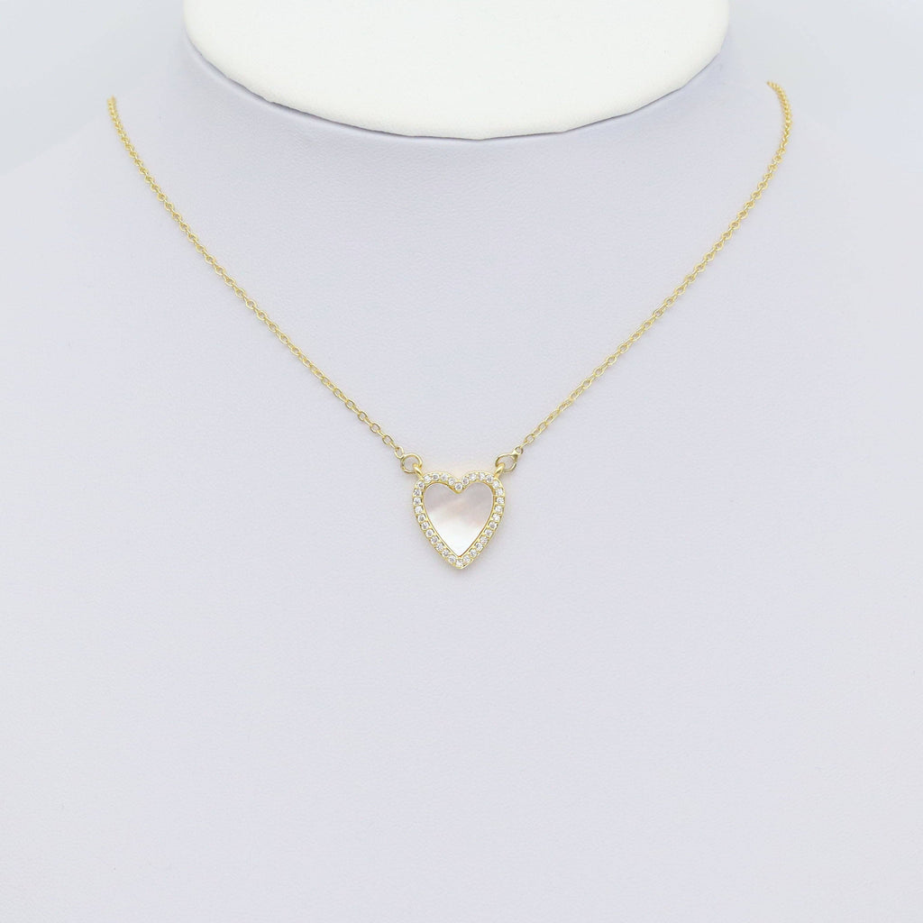 Gold CZ Mother of Pearl CZ Heart Shape Charm, Sku#LX456