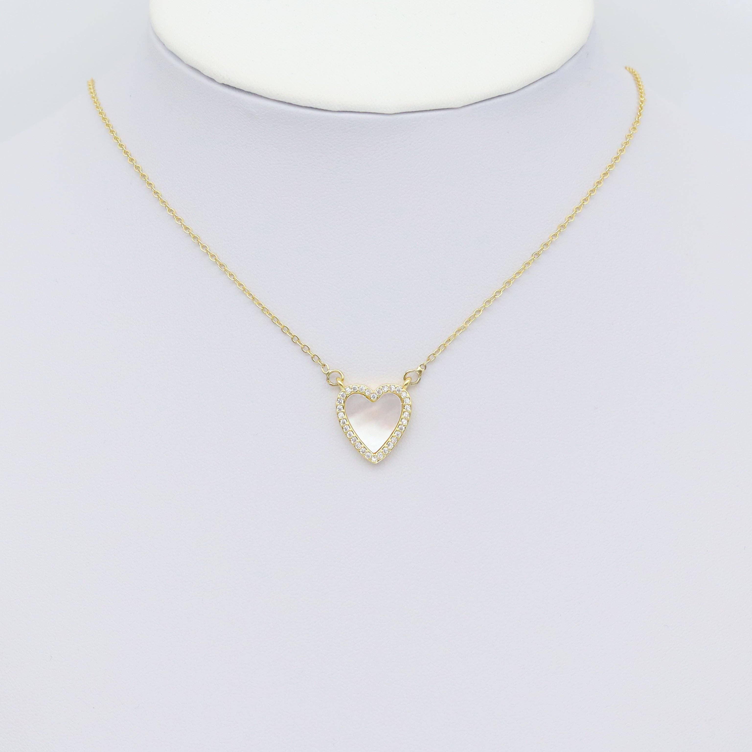 Gold CZ Mother of Pearl CZ Heart Shape Charm, Sku#LX456