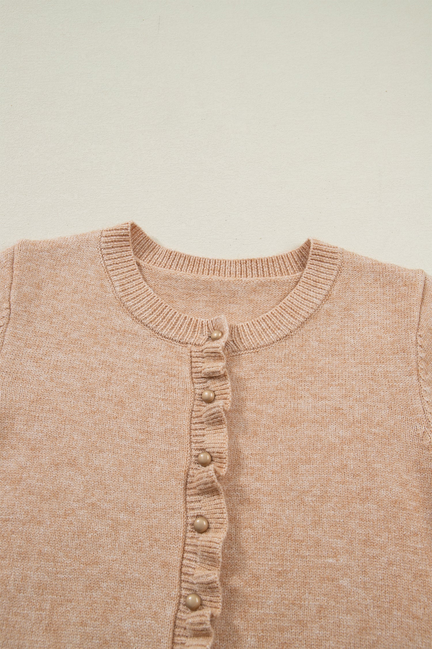 Yamileth Oatmeal Ruffle Trim Sweater