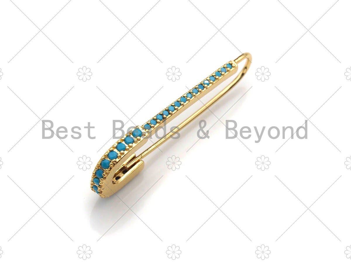 CZ Micro Pave Gold Safety pin earrings, sku#F1162