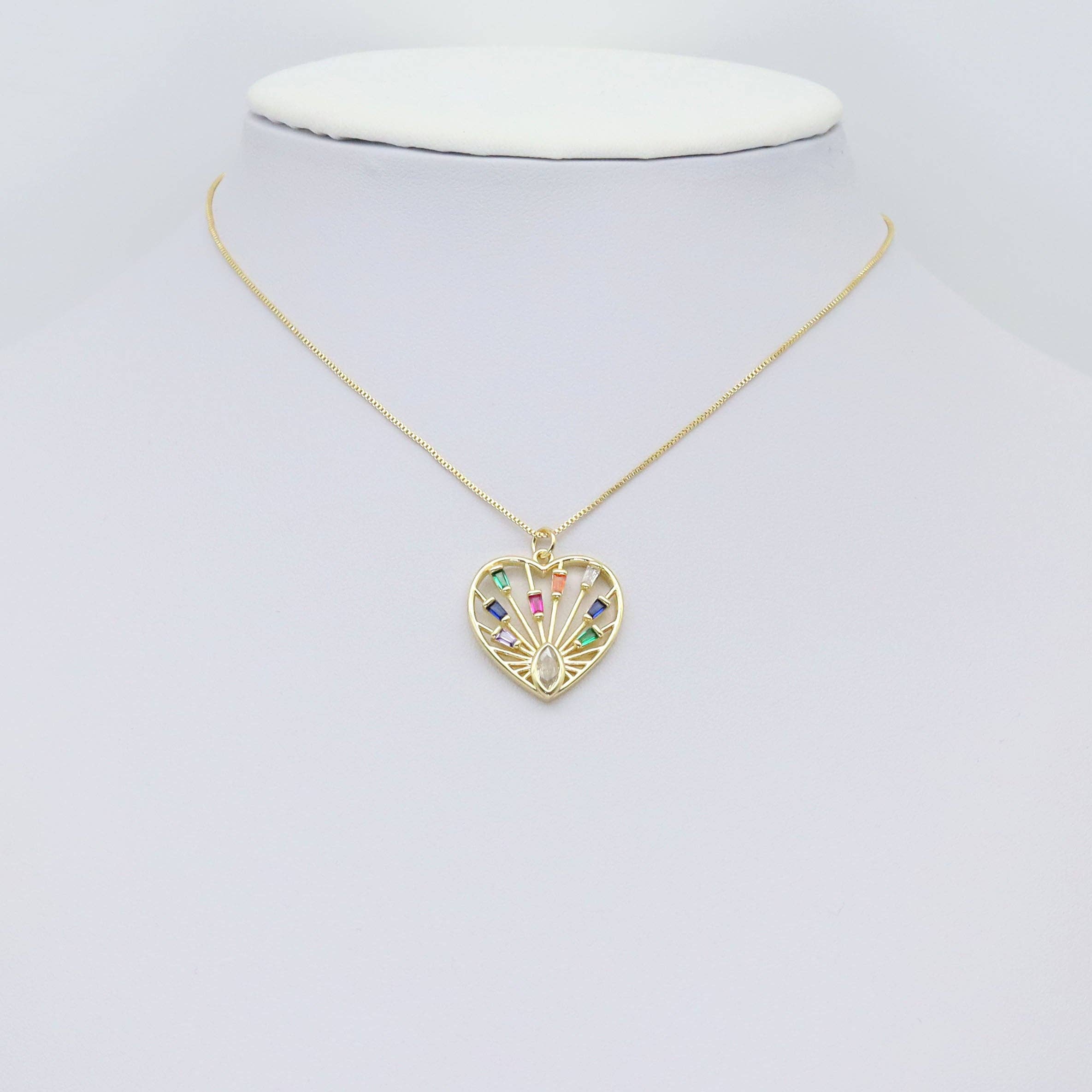 Colorful Clear CZ Eye Baguette CZ Heart Shape Charm, Sku#LX435