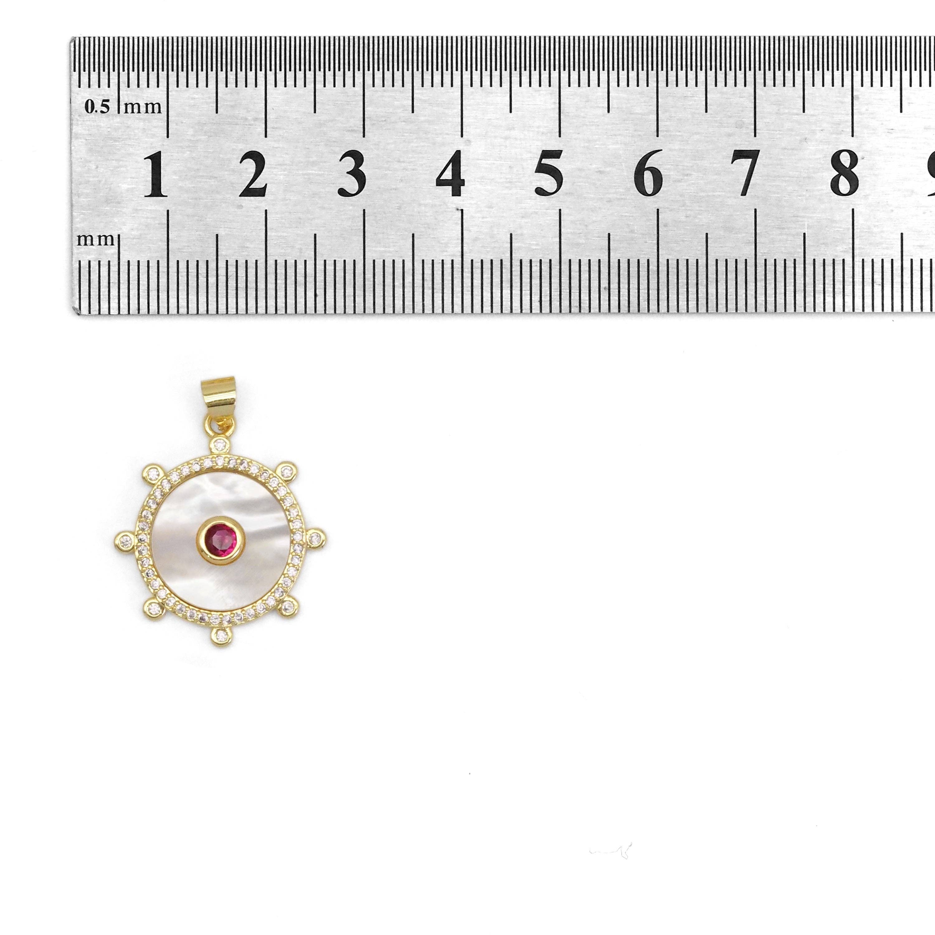 Turquoise Green Red Blue Mother of pearl Spike Round CZ Charm, Sku#LX291