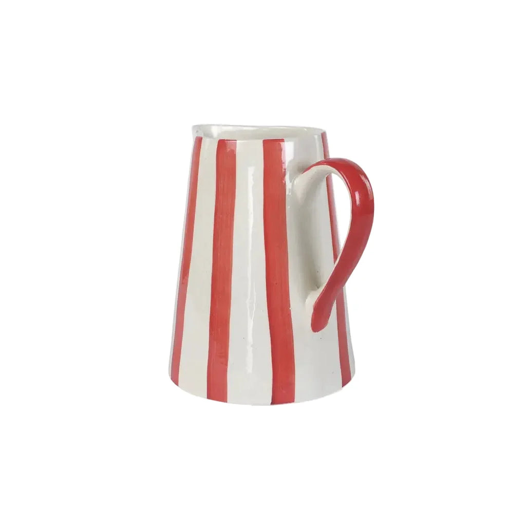 Red Stripe Pitcher | Handpainted Stoneware
