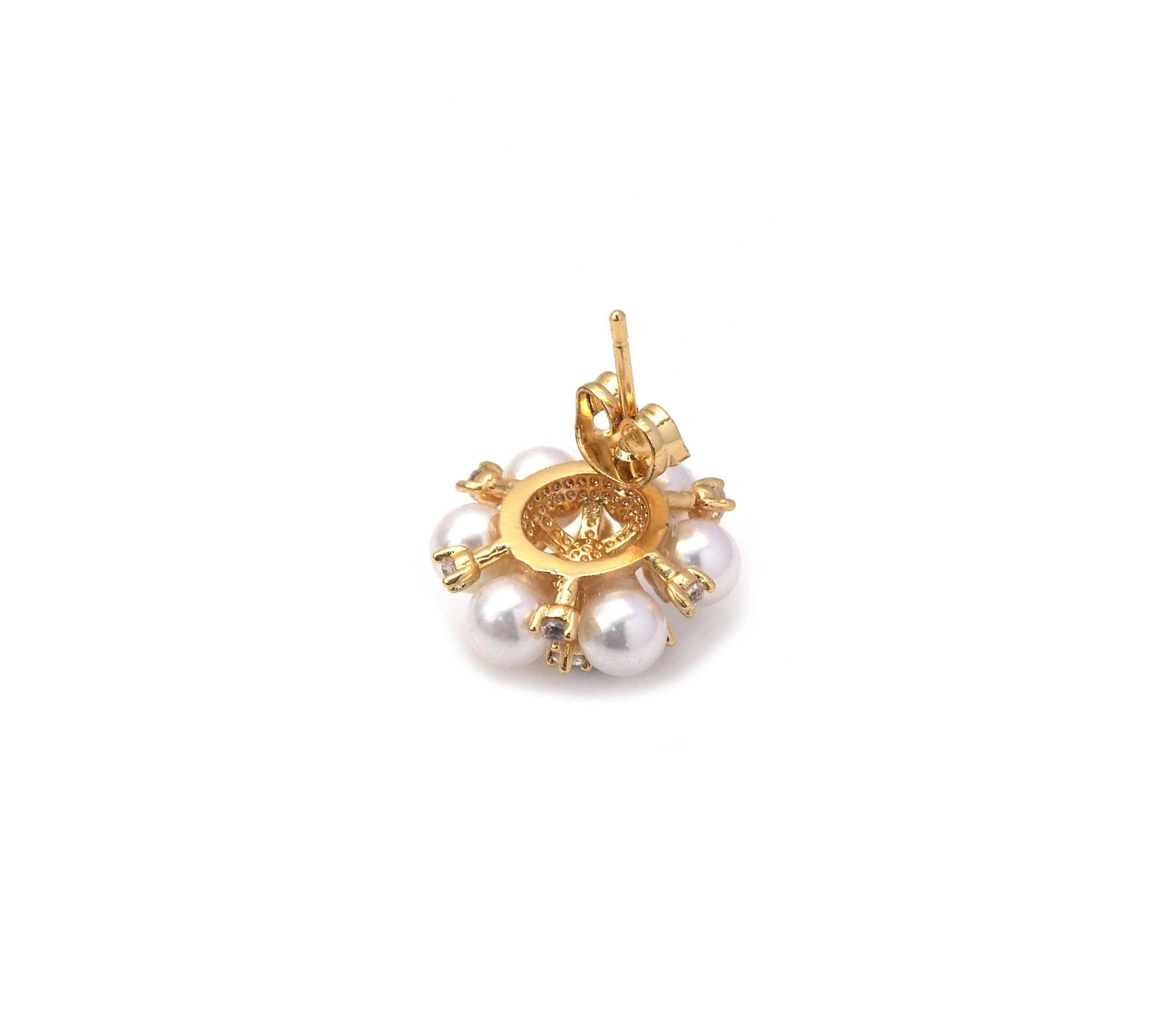 Gold Cluster Pearl Flower Stud Earrings, Sku#ZX107