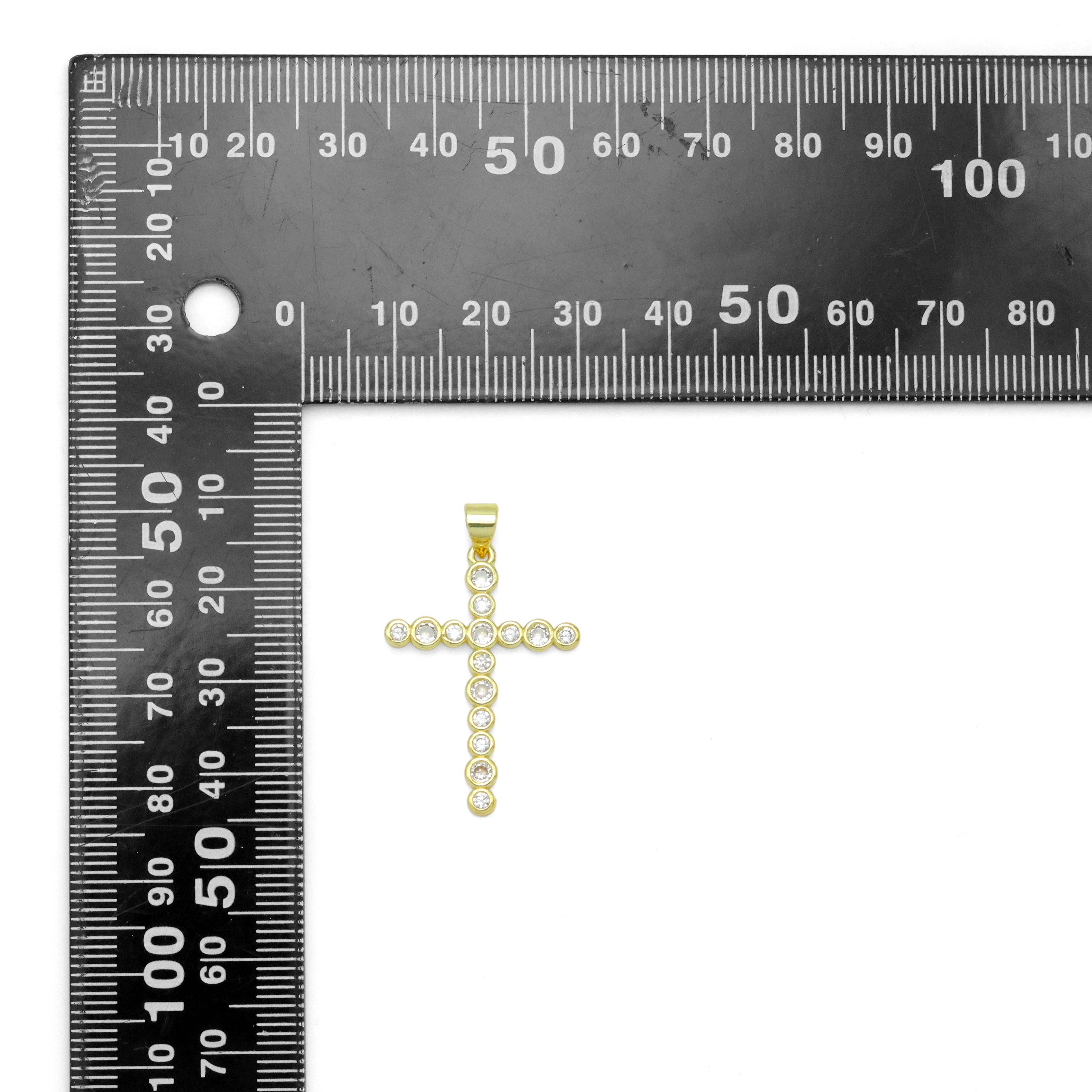 Clear CZ Gold/Silver Cross Charm Pendant, Sku#Y1021