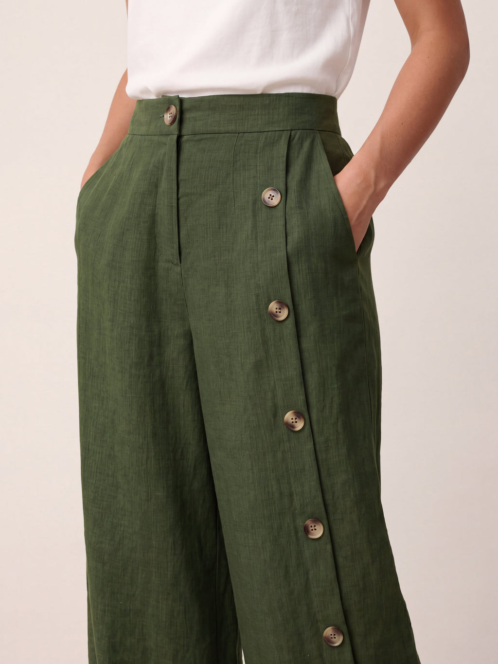 100% Linen Buttoned Slit-Hem Pants KATYA-LINTICO