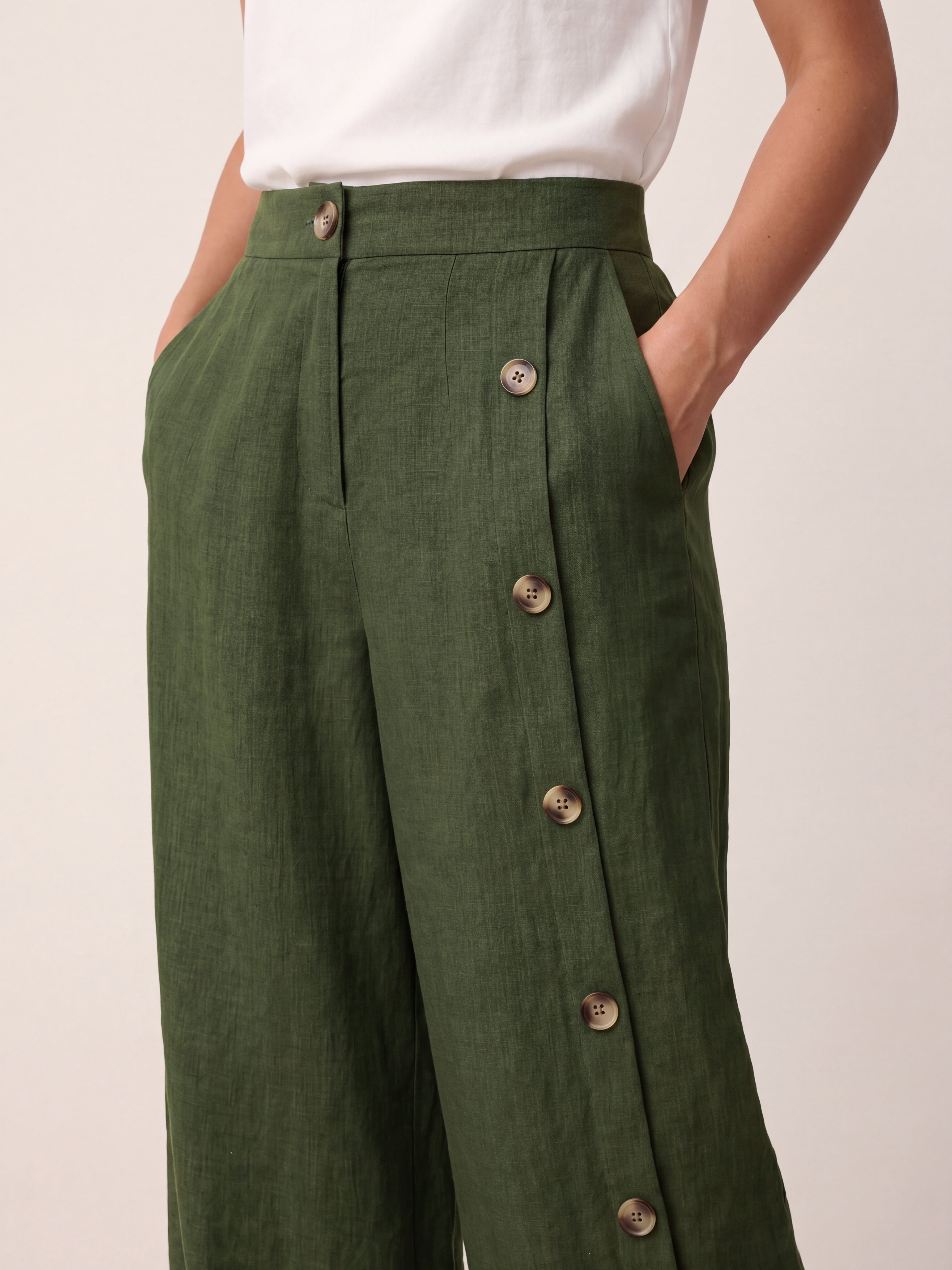 100% Linen Buttoned Slit-Hem Pants KATYA-LINTICO