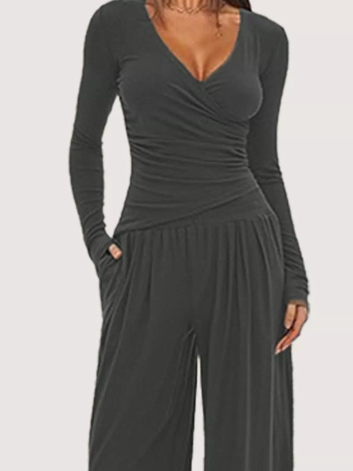 Casual Long Sleeve Top and Wide Leg Pants Set