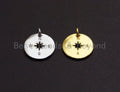 Hollow Out North Star on Disc Pendant/Charm,Flat Sheet Copper  CZ Pendant, Silver/Gold/Black Tone,15x15mm,Sku#Z460